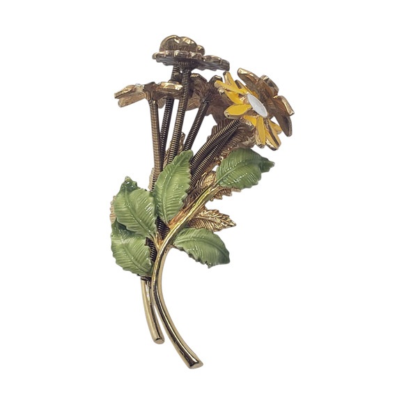 Vintage Castlecliff Trembler Floral Bouquet Brooch Signed Rare Enamel Flowers - Picture 1 of 16
